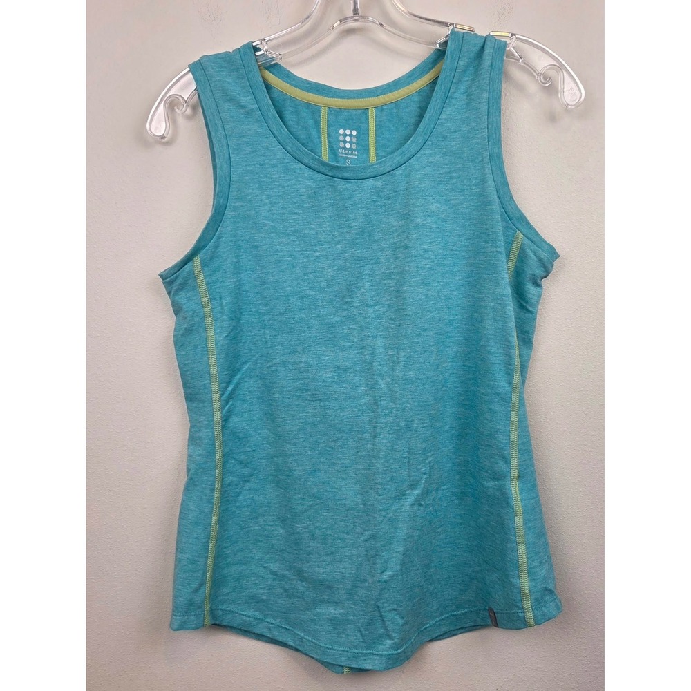 Title Nine Womens Vibe Tank Top Turquoise Heather Lime Contrast Stitch Small